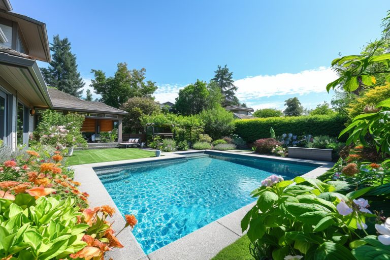 Aménagement paysager autour d une piscine